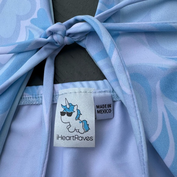 iHeartRaves Bodysuit XL Blue Heart Swirl Halter Cheeky Festival Concert EDC - Picture 3 of 6